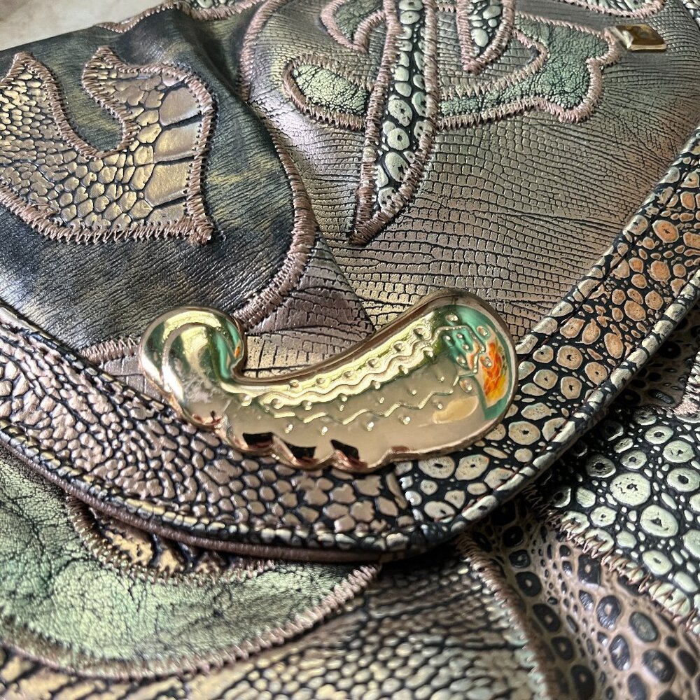 VTG NAS Patchwork Faux Frog Leather Multicolor Metallic Crossbody Bag - Picture 12 of 12